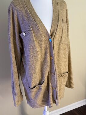 INC International Concepts Taupe Button-Front V-Neck Pocket Cardigan